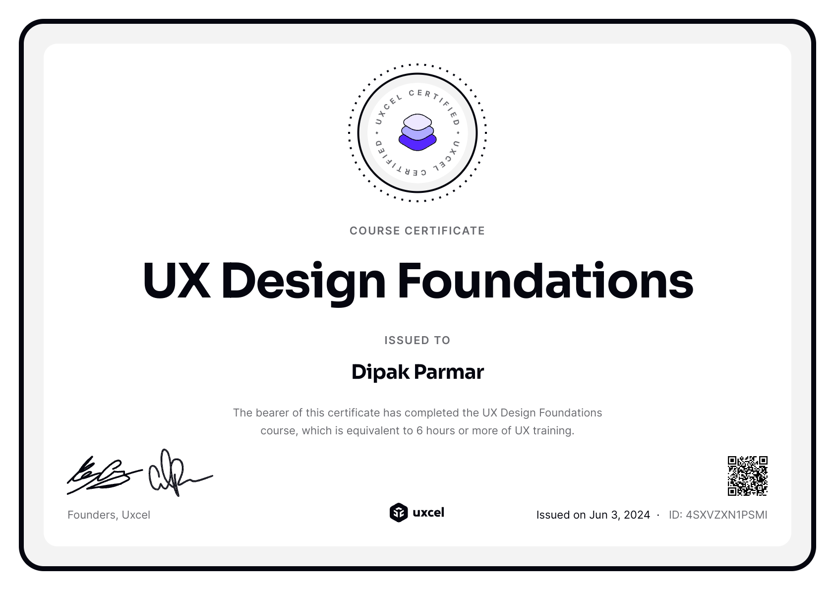 Dipak Parmar's certificate